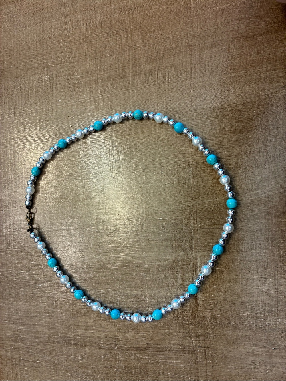 Turquoise & Silver Beaded Women's Necklace - Brand